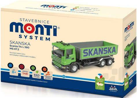 Obrázek znázorňující Monti System ve variantách BASIC, STANDARD a PROFI spolu s modely Skanska Scania