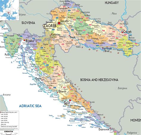 mapa Chorvatska s vyznačenými dopravními pravidly