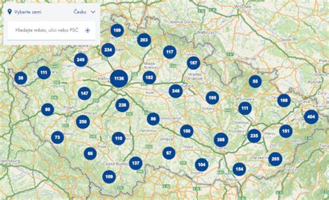 Mapa výdejních míst a Balíkoven s uvedenými rozměry balíku