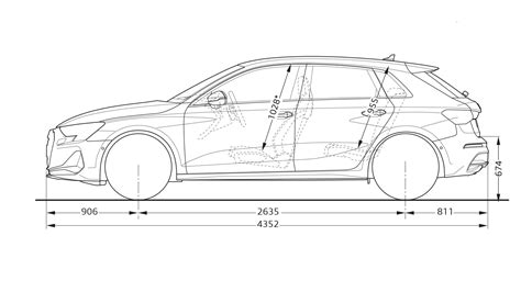 Ilustrativní infografika: Rozměry Audi A3 Sportback (délka, šířka, výška, rozvor)