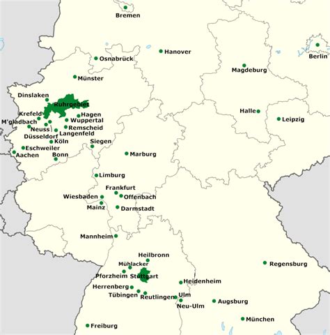 Mapa s vyznačenými ekologickými zónami v Německu
