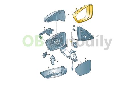 Ilustrace kroků pro výměnu skla vnějšího zrcátka