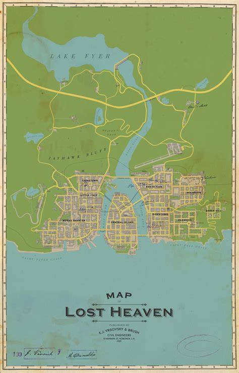 mapa města Lost Heaven čtvrti