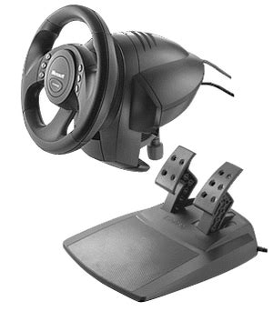 Fotografie interiéru herního volantu Microsoft Side Winder Force Feedback Wheel.