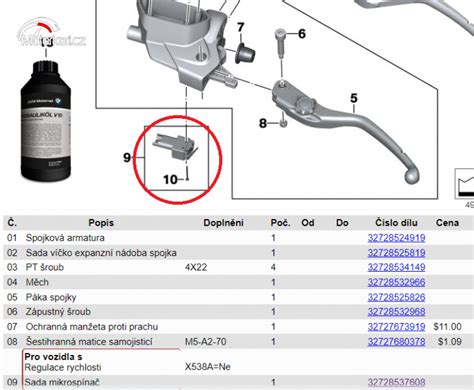 Detail páčky tempomatu s naznačenými kontakty