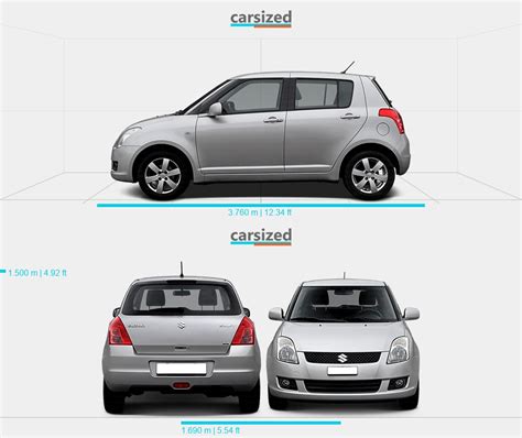 Infografika: Rozměry a hmotnost Suzuki Swift (3 860 mm délky, 920 kg hmotnosti, objem zavazadel 265 l / 589 l po sklopení)