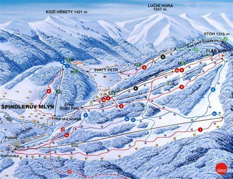 Mapa areálu Špindlerův Mlýn: Svatý Petr, Medvědín a okolí
