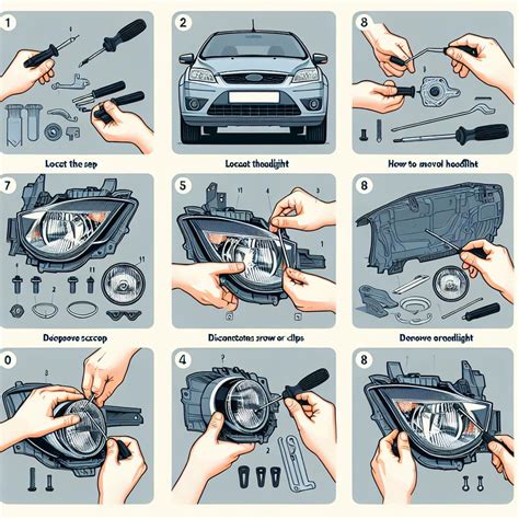 Ilustrační foto předního čela pro Ford Focus II s vyznačenými ulomenými plastíky.