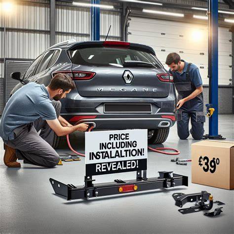 Infografika procesu montáže tažného zařízení Renault Megane a rozmístění kulového čepu