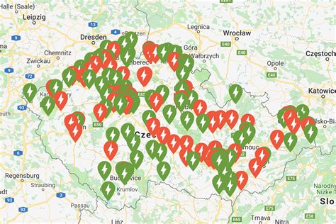 mapa veřejných nabíjecích stanic v ČR