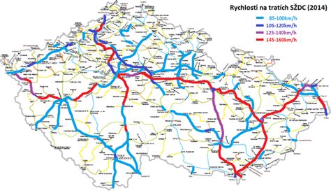 Mapa železniční tratě s vyznačenými hlavními stanicemi linky R14B a okolní krajinou