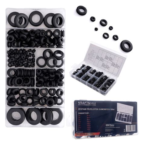 Ilustrace různých typů gumových těsnění pro automobilový podvozek.