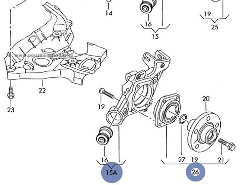 Schéma zadní nápravy Audi A6 C6 s vyznačením brzdového systému