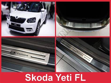 Infografika s rozložením doplňků na Škoda Yeti v různých úpravách (City, Outdoor, Facelift)