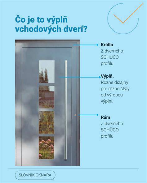 Obrázek ukazuje typickou plastovou výplň dveří s madlem a klikou, ilustrující strukturu výplně a možné body poškození