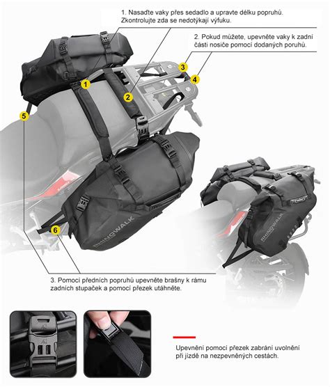 Infografika: Vodotěsné úložné systémy pro motorku - typy (tankvaky, boční brašny, kufry), klíčové vlastnosti a tipy pro výběr.