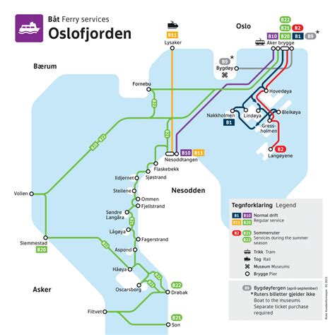 Mapa trajektů a spojení mezi Oslu, fjordy a ostrovy