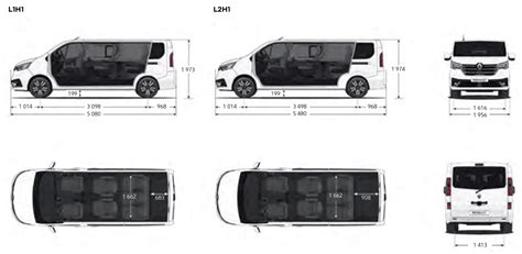 ilustrace nákladového prostoru Renault Trafic s vyznačenými rozměry