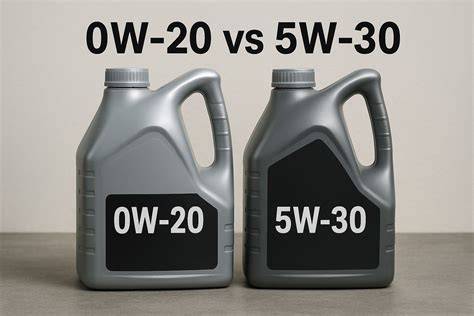 Infografika ukazující porovnání viskozit 0W-20 vs 5W-30 a jejich vhodnost pro zimní a letní provoz