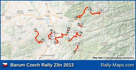 Interaktivní mapa s vrstvami a rychlostními zkouškami Barum Czech Rally Zlín