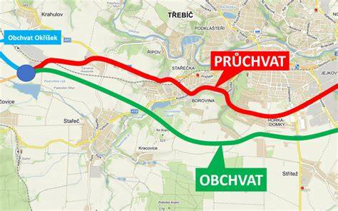 Obchvat Slaného - vizualizace a mapa dopravní změny