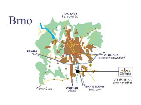 Infografika centra Olympia Brno: rozložení najitelných zón a služeb