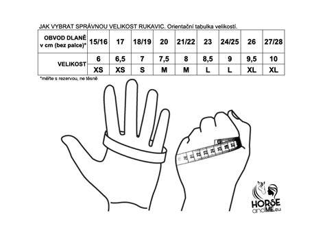 diagram: jak měřit obvod dlaně pro správnou velikost rukavic