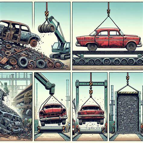 Ilustrace: proces demontáže a recyklace vozidla