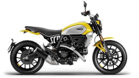 Infografika: schéma technických parametrů Ducati Scrambler (motor 803 ccm, desmo, 75 koní, sucho 170 kg, rozvor 1449 mm)
