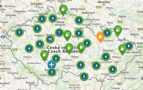 Mapa sítě CNG stanic v ČR