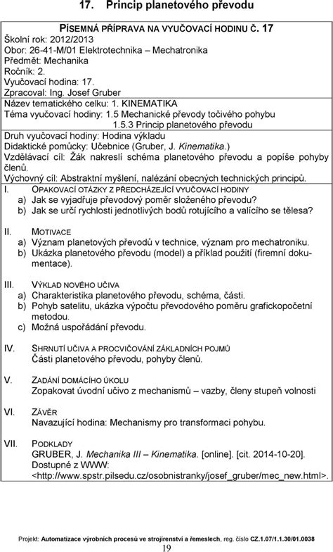 Schéma výpočtu převodového poměru