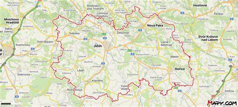 Mapa regionu Jičín a okolí s vyznačenou lokalitou autobazaru