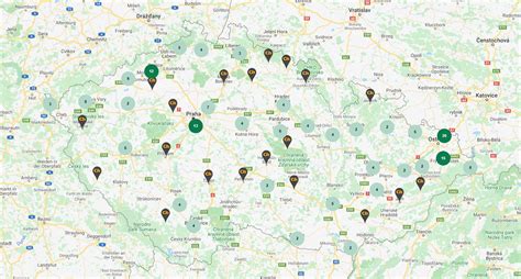 mapa: pobočky a úřady (ČR, EUIPO, EPO, WIPO)