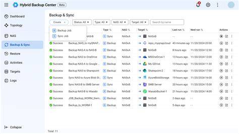 Rozhraní Hybrid Backup Center - správa NAS zařízení