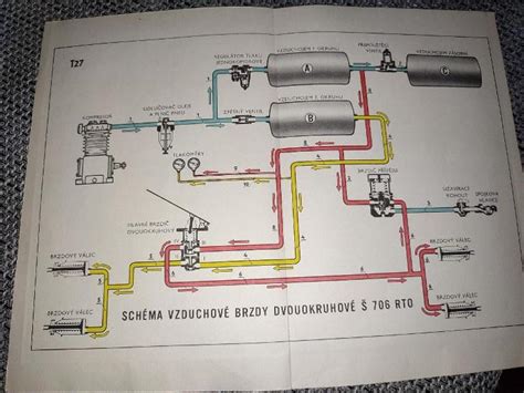 Schéma lanovodu ruční brzdy a průniku vody