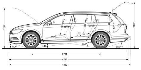 Grafika: rozměry zavazadelníku Passat Variant (délka, šířka, výška)