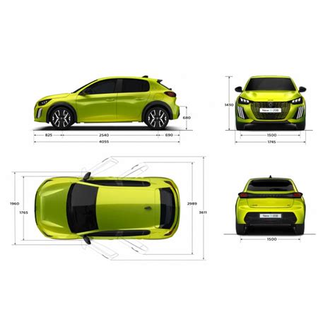 boční profil Peugeotu 107 s vyznačenými rozměry