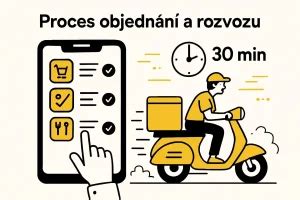 Ilustrace znázorňující proces objednání servisu online