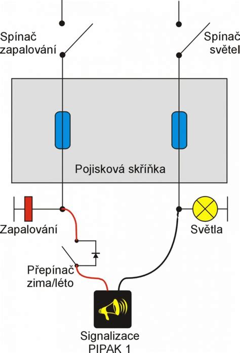 Schéma zapojení signalizace zapnutých světel