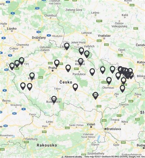 Mapa ukazující polohy provozoven Ladislav Svoboda po ČR