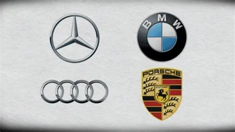 Koláž log ikonických německých automobilových značek: Audi, BMW, Mercedes-Benz