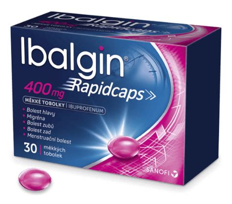 Vizualizace tobolek Ibalgin Rapidcaps s důrazem na rychlé uvolňování účinné látky
