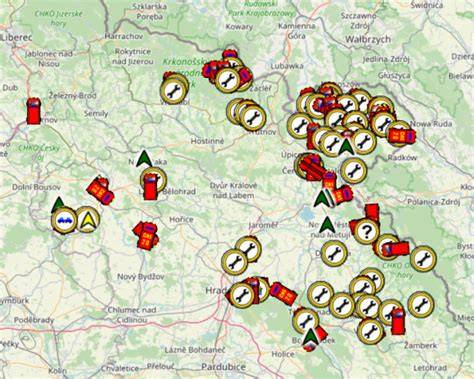 Mapa oblasti Meziříčska a polohy jednotek HZS