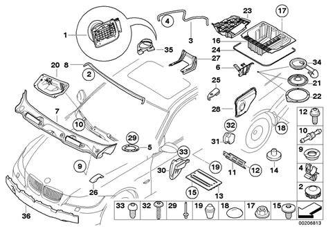 diagram umístění těsnění a grund modulu u BMW E46 Touring