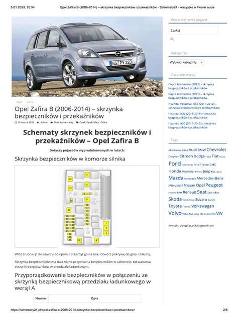Diagram rozložení motorů Opel Zafira B a jejich charakteristiky