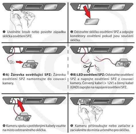 Infografika: Schéma montáže couvací kamery do osvětlení SPZ na Audi A4 B7 Avant