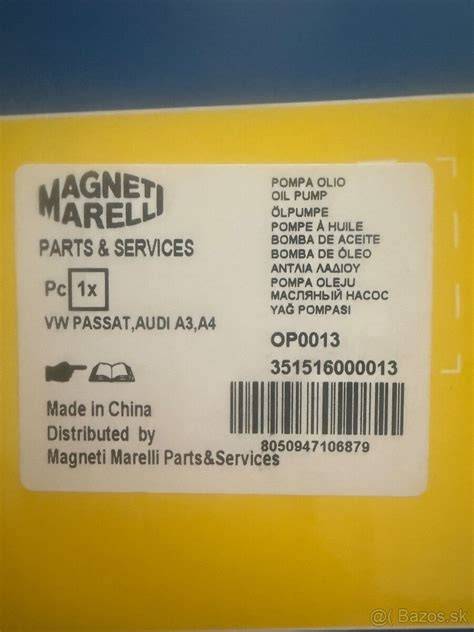 Olejové čerpadlo Magneti Marelli 351516000003 - schéma zapojení mazacího systému