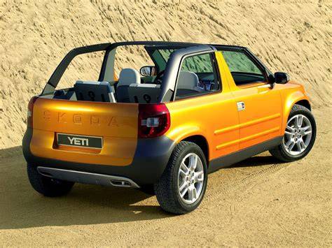Obrázek koncepčního Yeti I a Yeti II - modrý SUV a oranžový kabriolet
