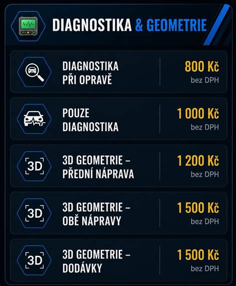 Infografika služeb: diagnostika, geometrie, klimatizace, testy brzd