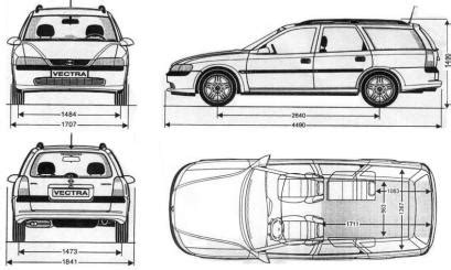 Infografika: Porovnání objemů zavazadlového prostoru verzí sedan, liftback a kombi Opel Vectra B